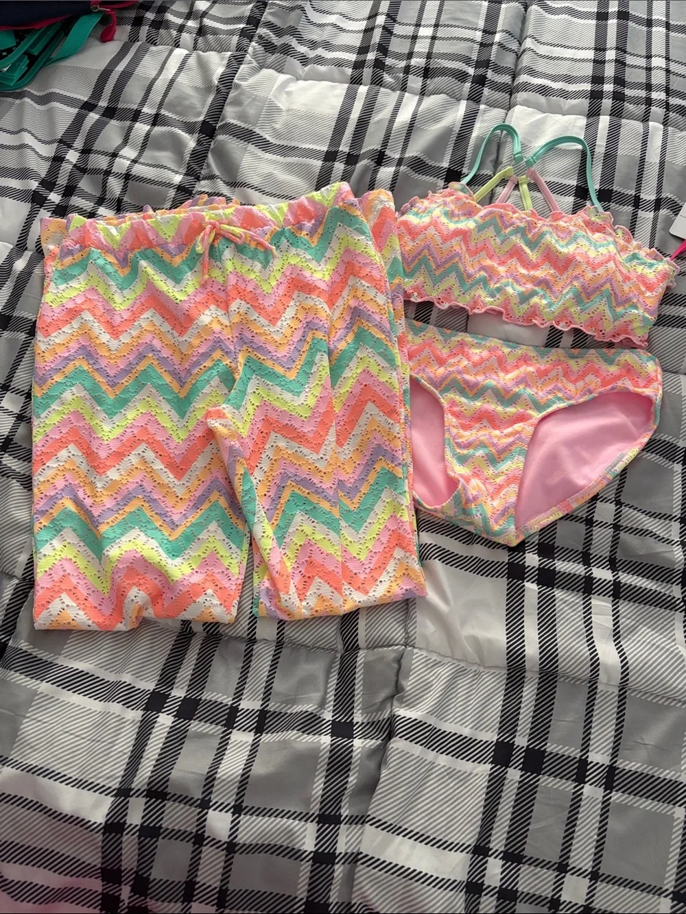 Justice Girls Multicolor Crochet Ruffle Bikini with matching pants